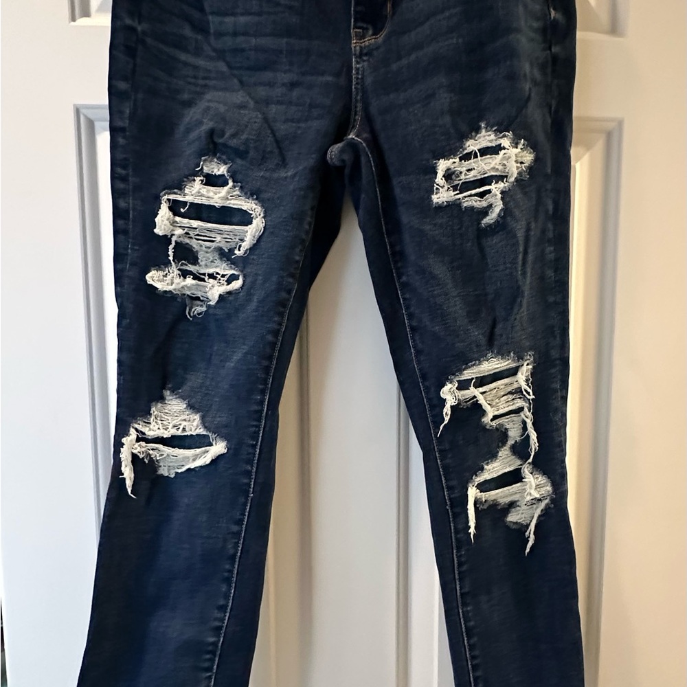 American Eagle Outfitters Dark Blue Distressed Skinny Jeans
